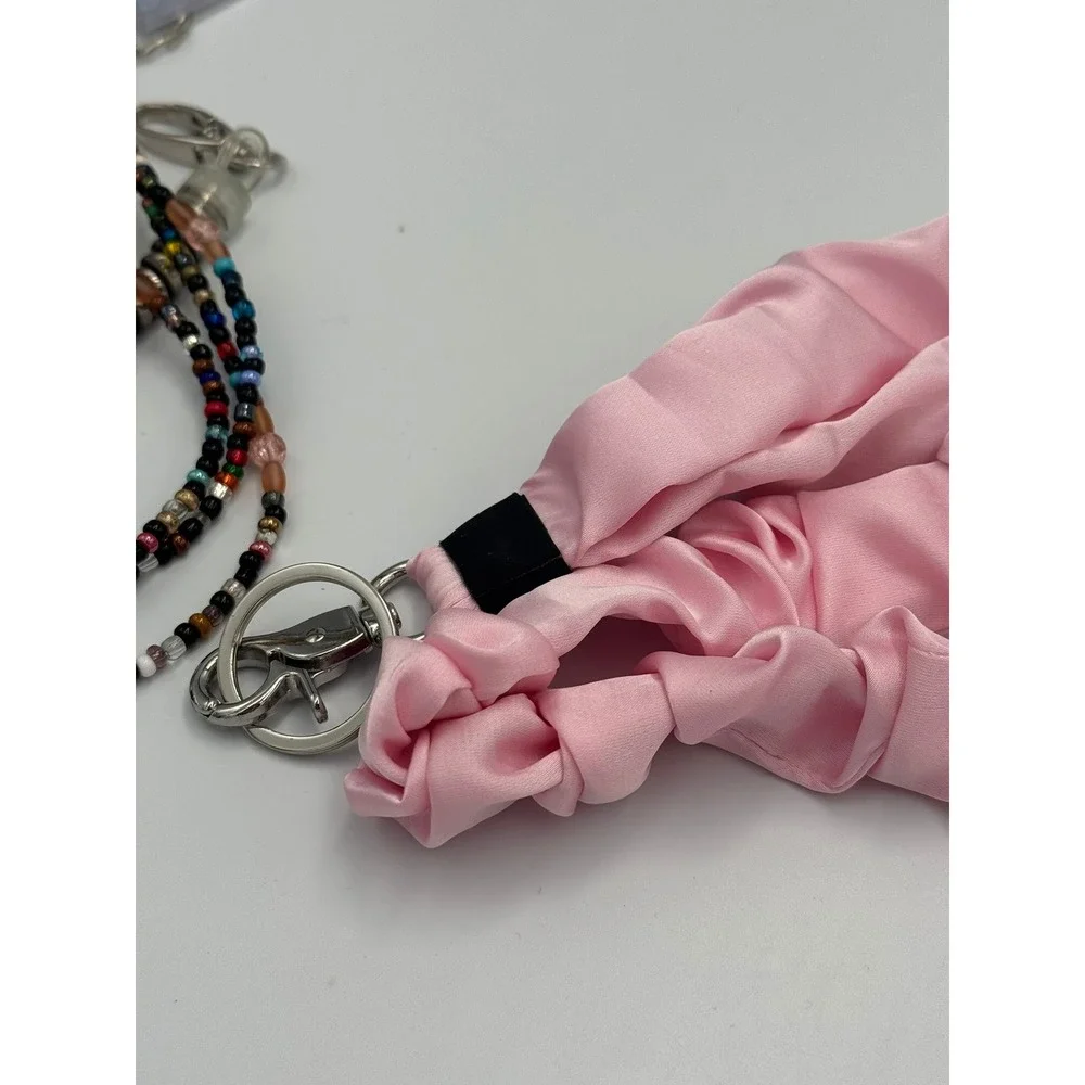 LENYNAL Design Pink Satin Scrunchie Lanyard Swivel Clasp Key Ring & Wristlet